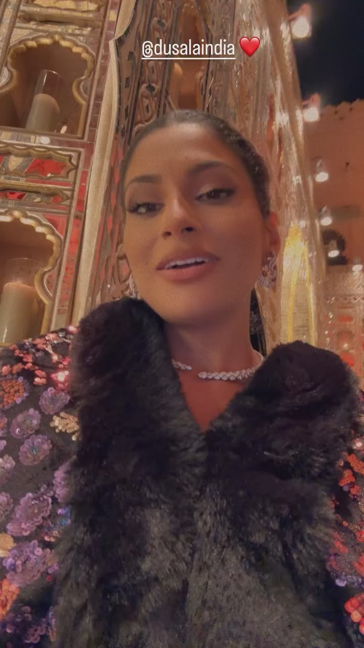 Dusala Aurora Sequin Vegan Fur Cape X FARHANA BODI