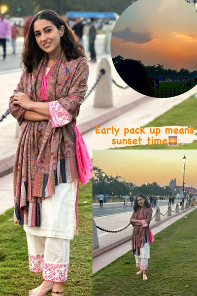 -  Sara Ali Khan in Cashmere Kalamkari And Thread Work Stole