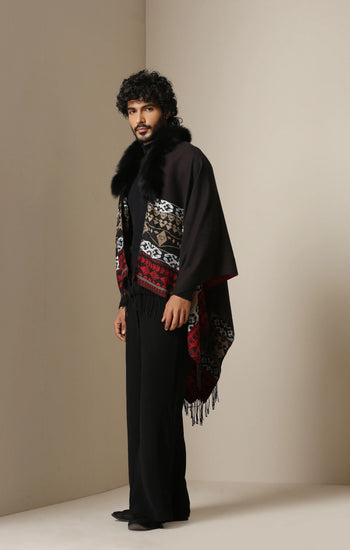 Dusala Crimson Luxe Vegan Fur Cape