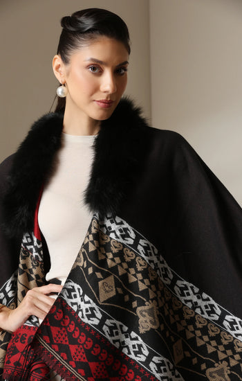 Dusala Crimson Luxe Vegan Fur Cape