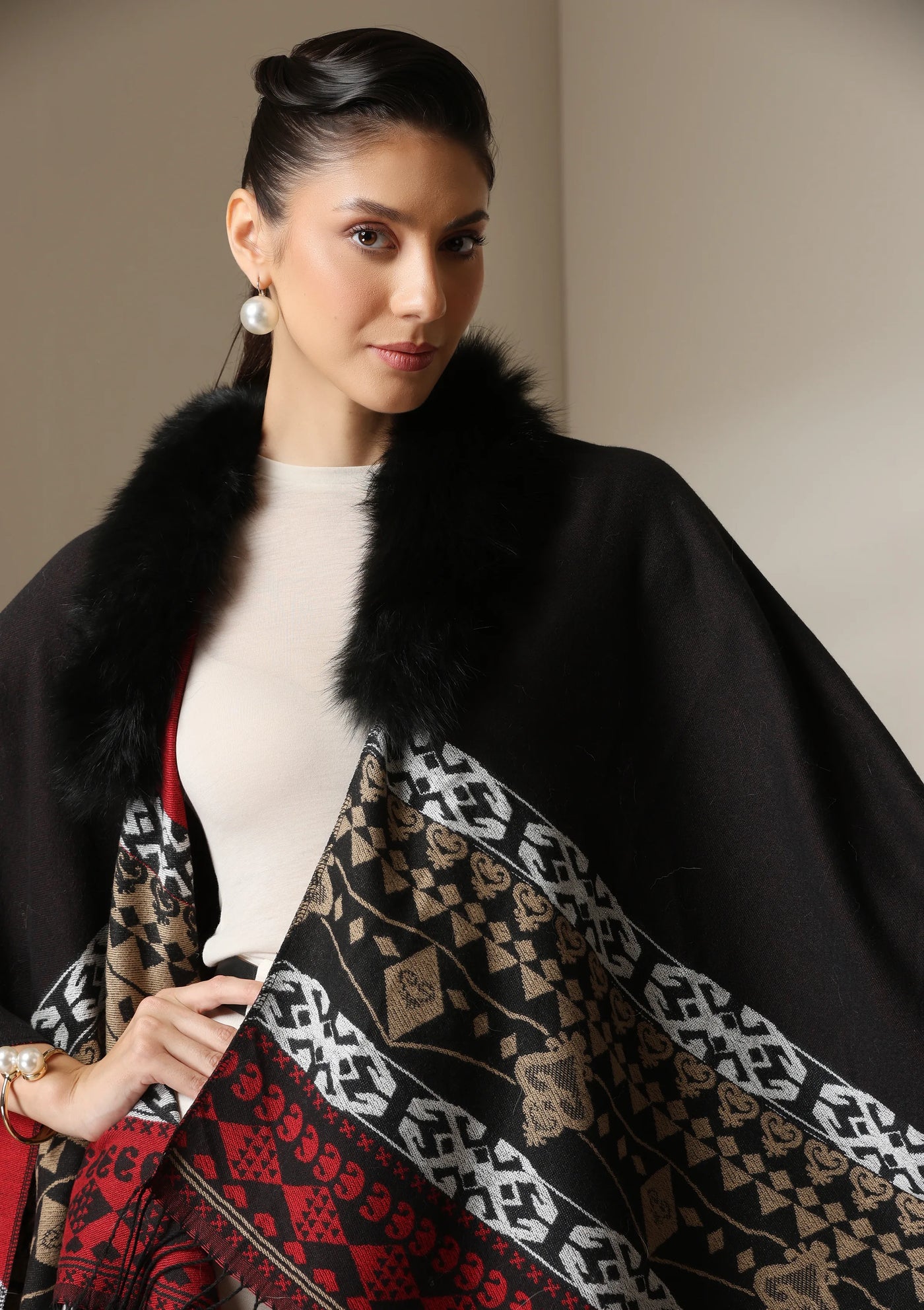 Dusala Crimson Luxe Vegan Fur Cape