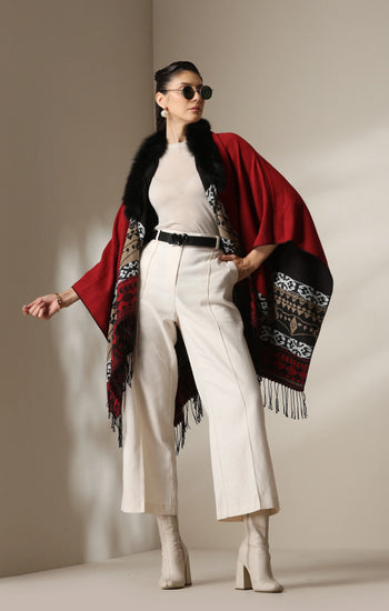 Dusala Crimson Luxe Vegan Fur Cape