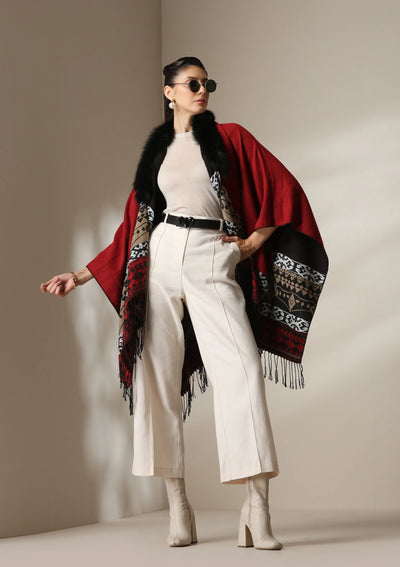 Dusala Crimson Luxe Vegan Fur Cape