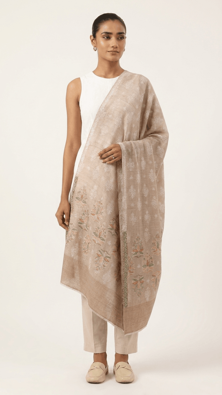 Beige Lotus Pashmina – Luxury Diwali, Wedding &amp; Festive Gift Box Hamper