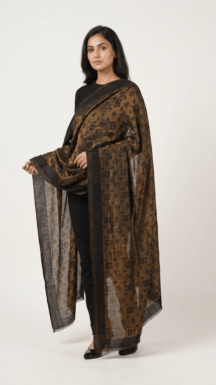 Black &amp; Gold Pashmina Zari blent stole Gift Box with Freshwater Jewellery – Luxury Wedding &amp; Festive Hamper