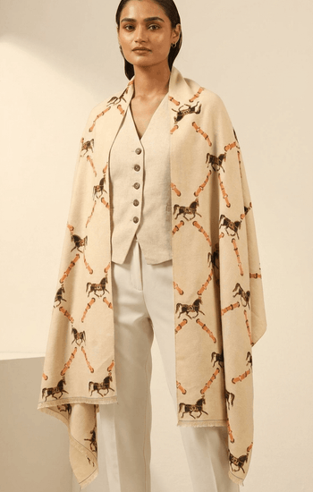Equestrian Charm Pashmina Gift Box with Horse Motif Scarf