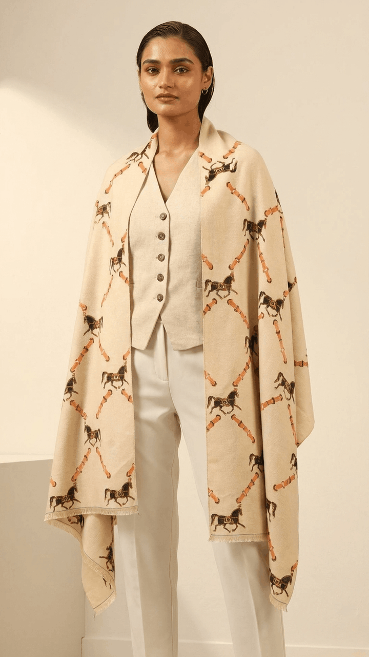 Equestrian Charm Pashmina Gift Box with Horse Motif Scarf