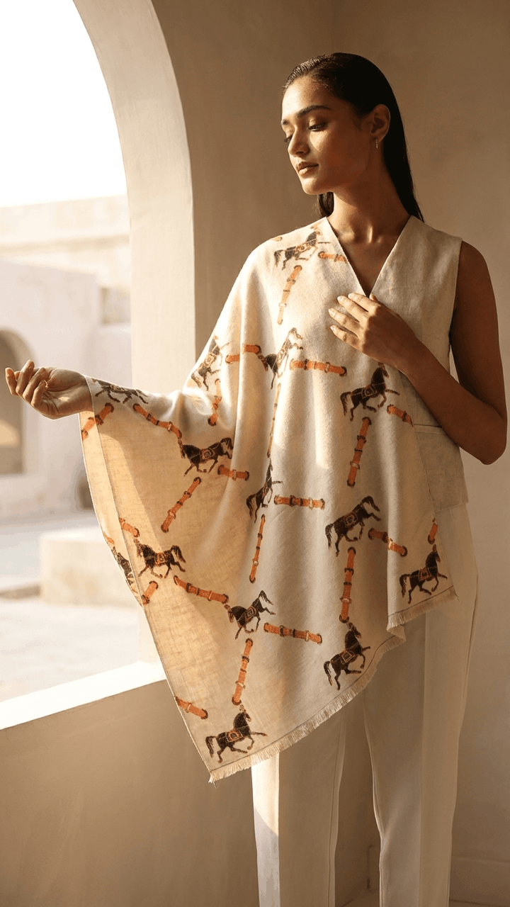 Equestrian Charm Pashmina Gift Box with Horse Motif Scarf