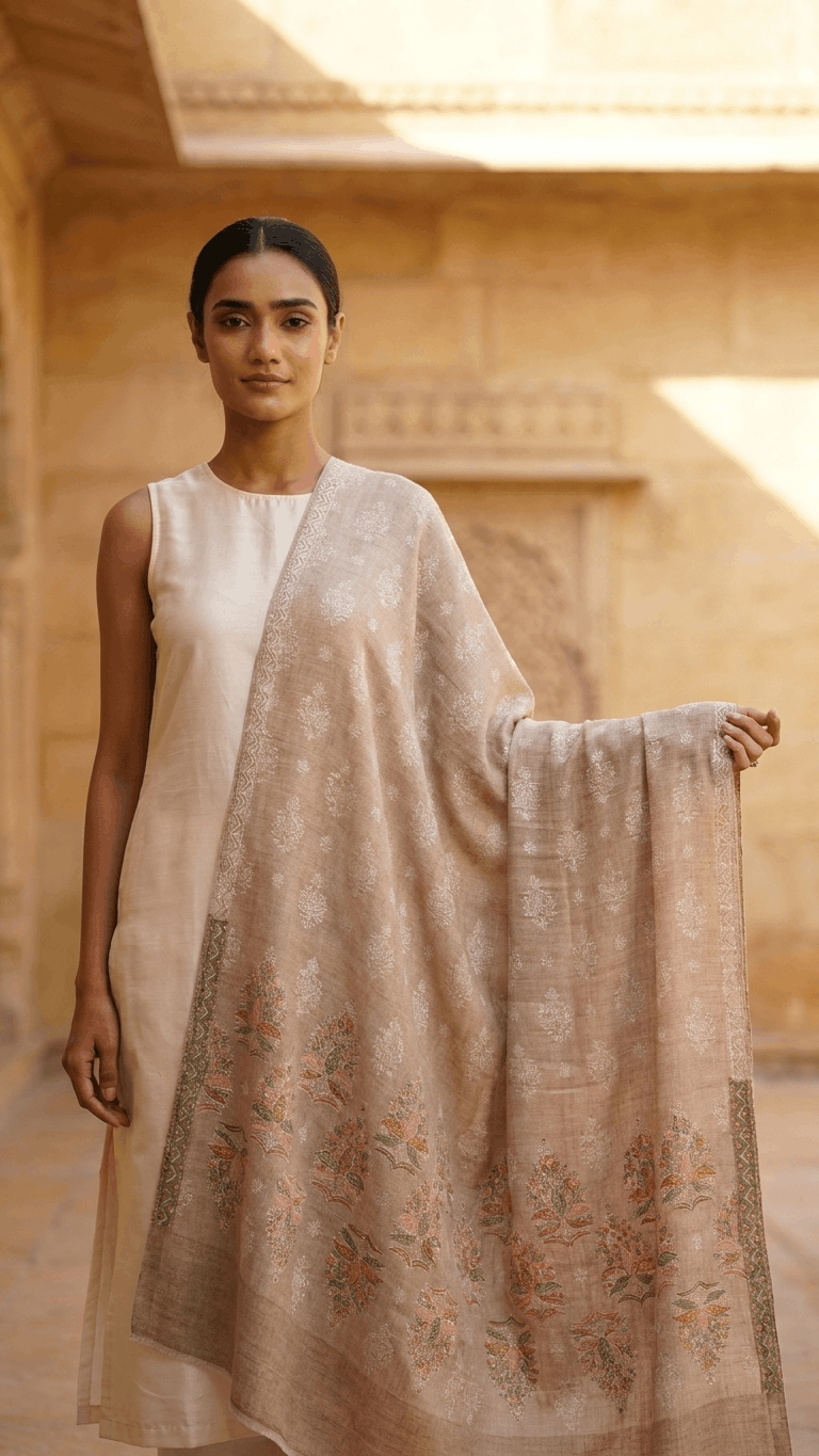 Beige Lotus Pashmina – Luxury Diwali, Wedding &amp; Festive Gift Box Hamper