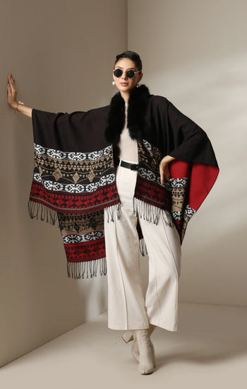 Dusala Crimson Luxe Vegan Fur Cape