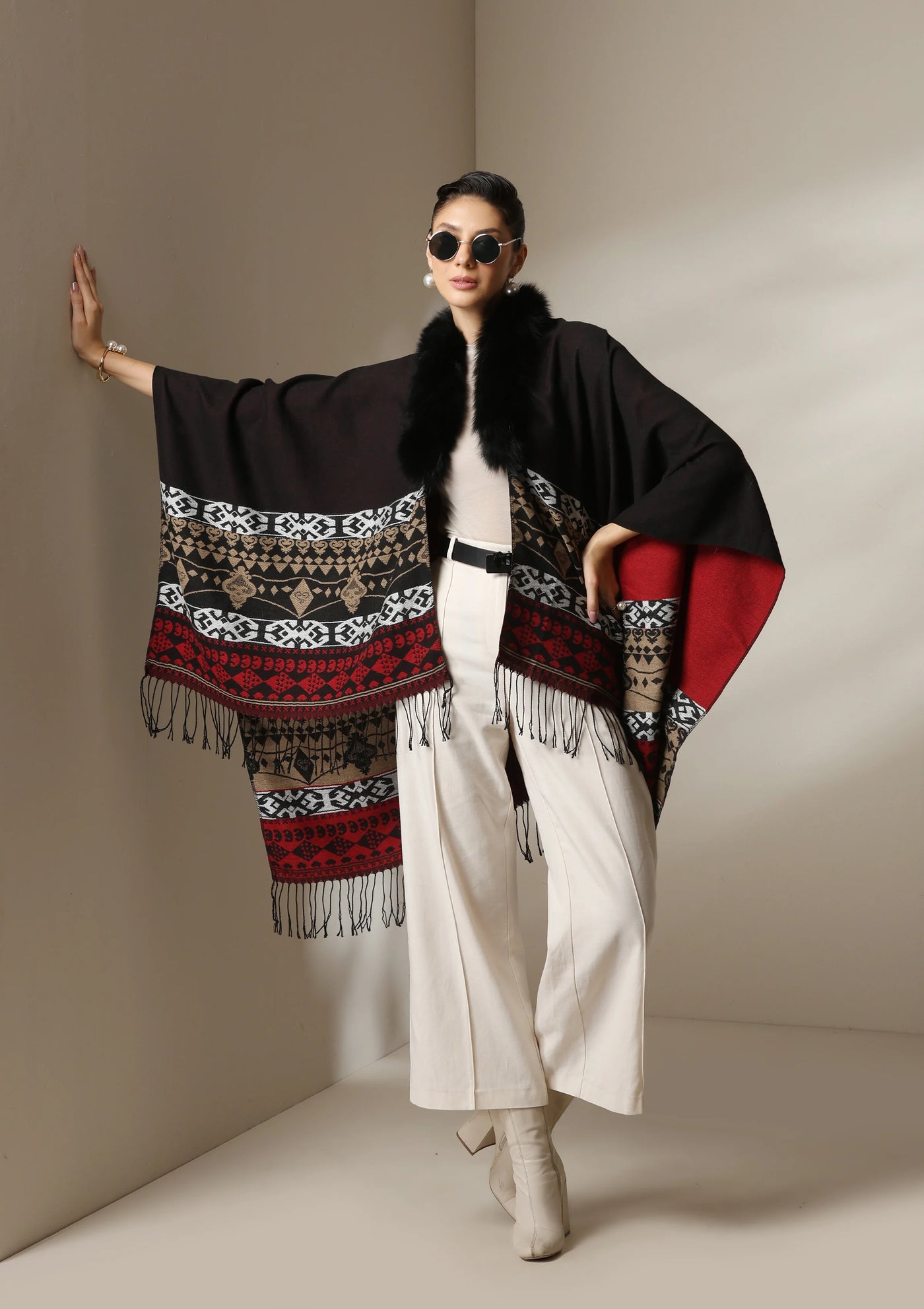 Dusala Crimson Luxe Vegan Fur Cape