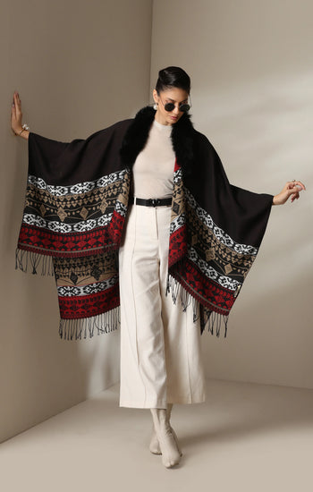 Dusala Crimson Luxe Vegan Fur Cape