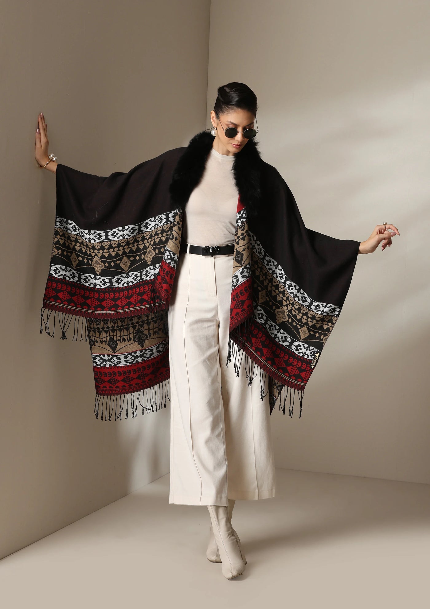 Dusala Crimson Luxe Vegan Fur Cape