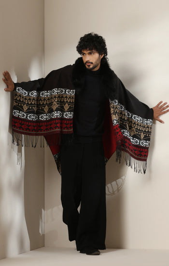 Dusala Crimson Luxe Vegan Fur Cape