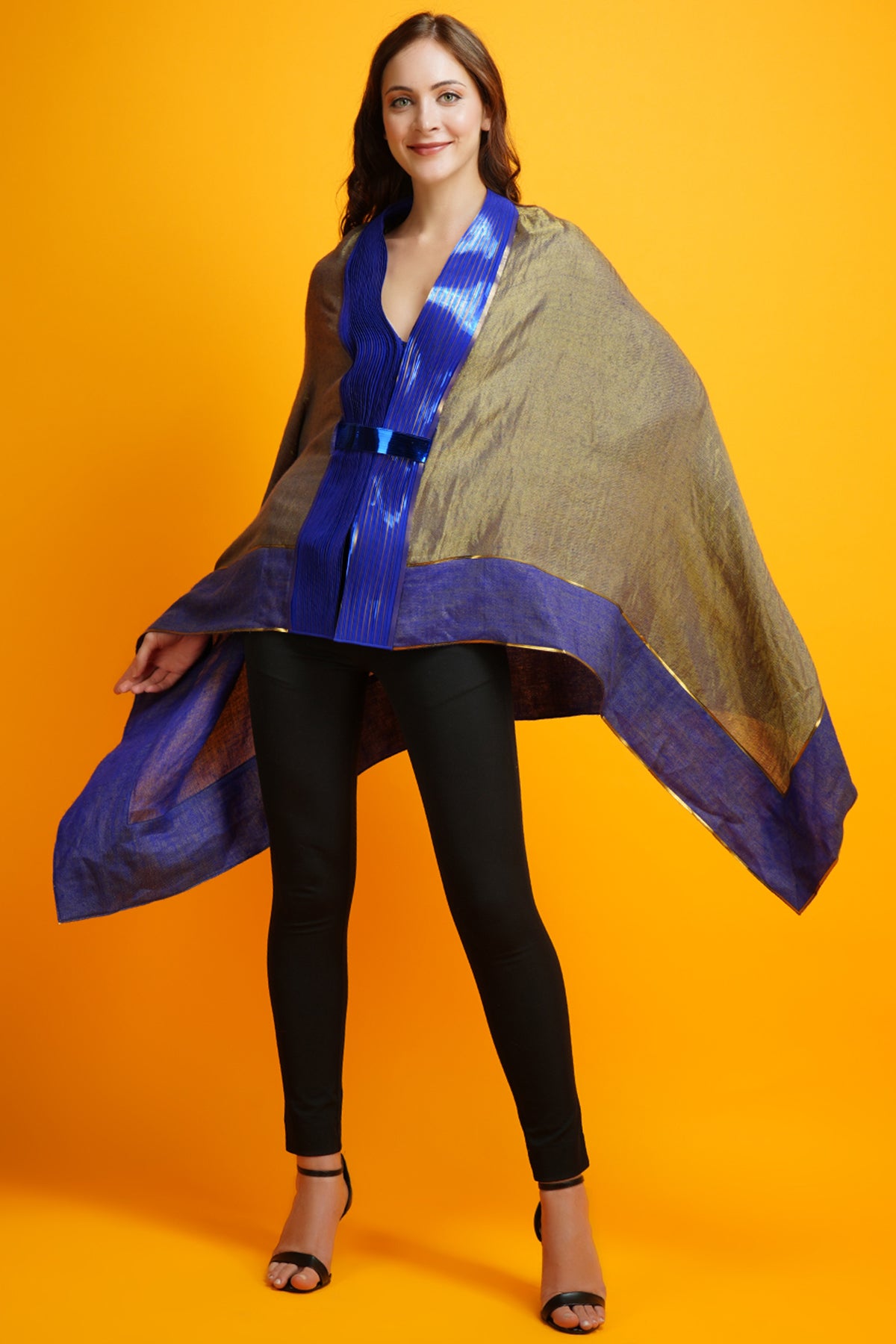 -  Metallic Drapped Cape- Blue