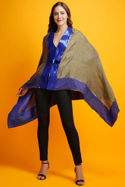 -  Metallic Drapped Cape- Blue