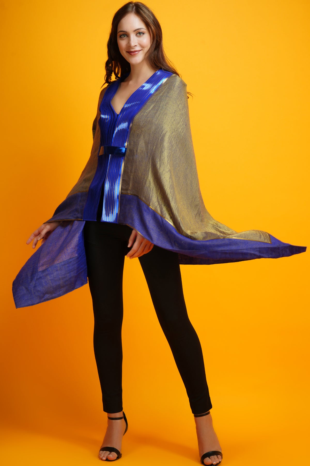 -  Metallic Drapped Cape- Blue