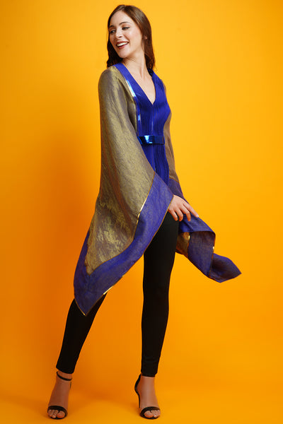 -  Metallic Drapped Cape- Blue