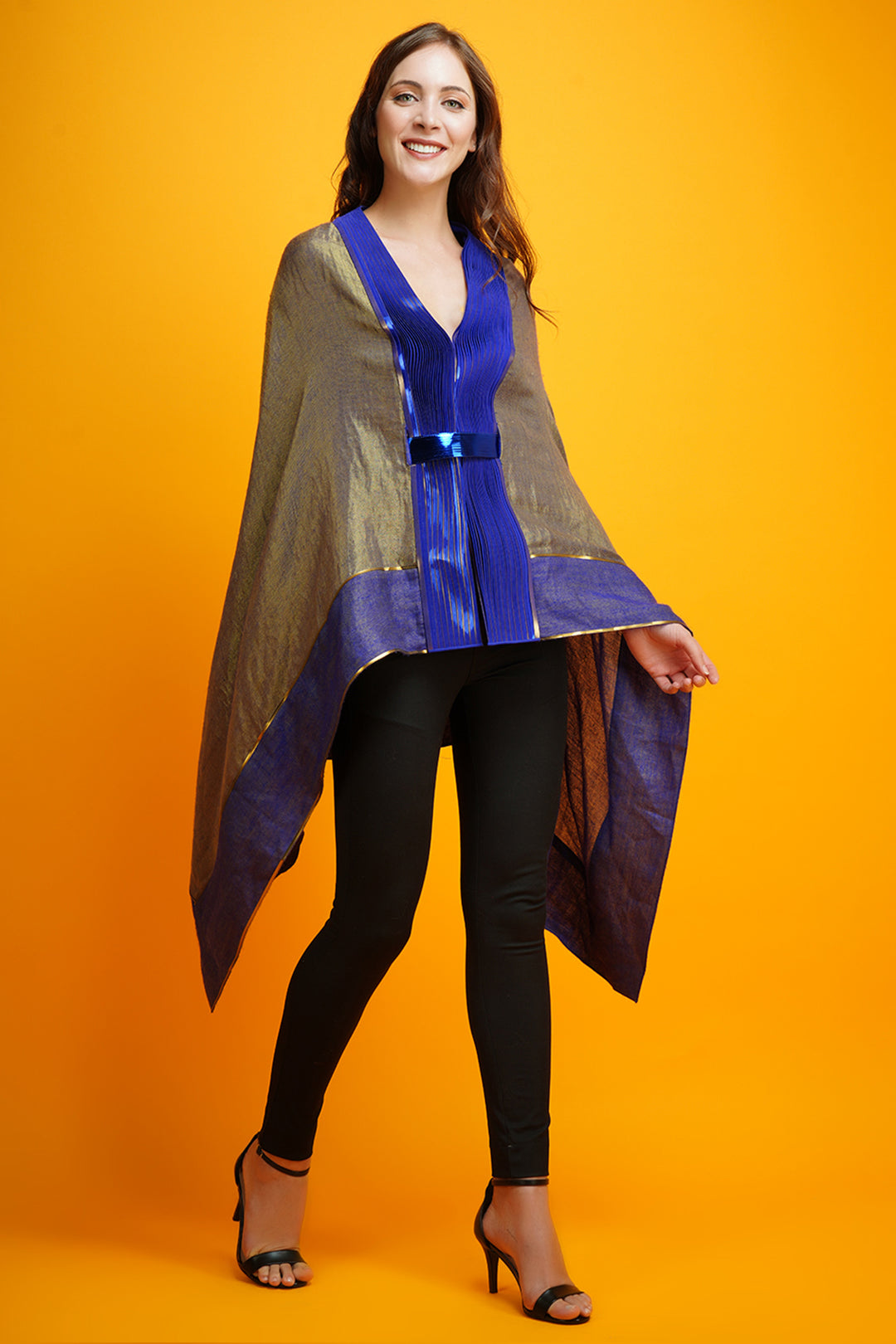 '-  Metallic Drapped Cape- Blue
