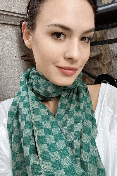 Marina Zlenko In Checkered Green Stole
