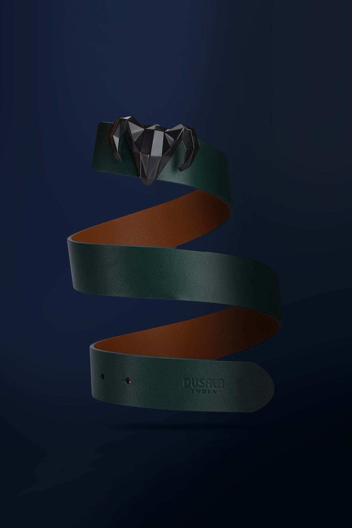 -  Italian Leather Ram Buckle Reversible Belt – Green and Brown