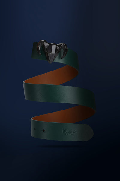-  Italian Leather Ram Buckle Reversible Belt – Green and Brown