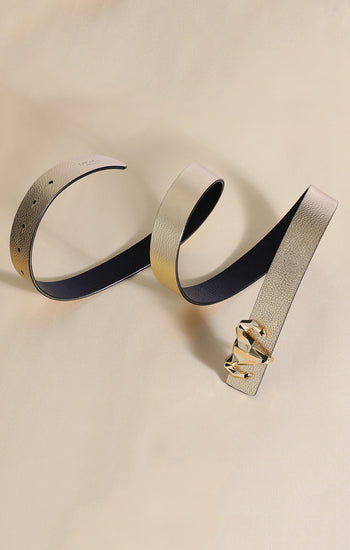 Italian Leather Ram Buckle Reversible Belt – Gold and Black