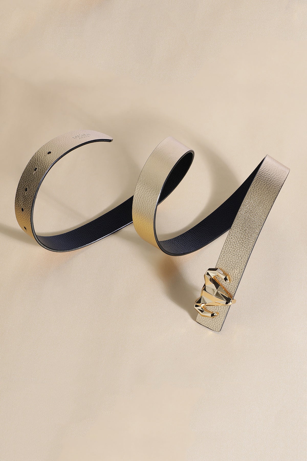 -  Italian Leather Ram Buckle Reversible Belt – Gold and Black