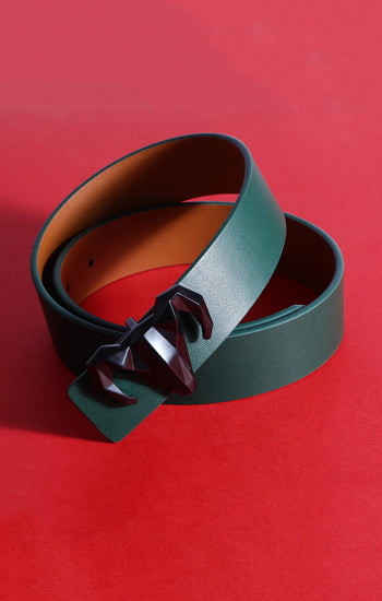 Italian Leather Ram Buckle Reversible Belt – Green and Brown