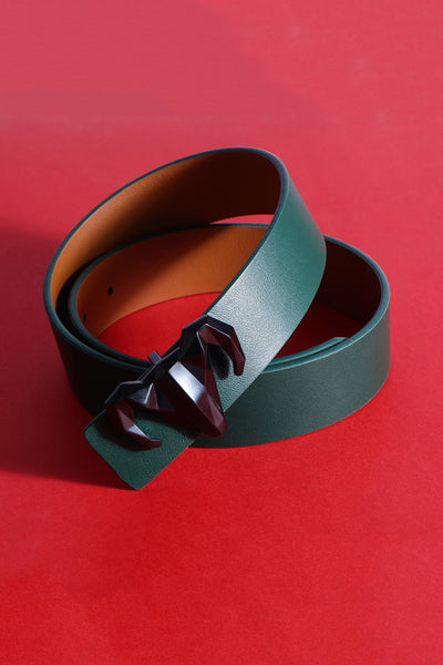 -  Italian Leather Ram Buckle Reversible Belt – Green and Brown