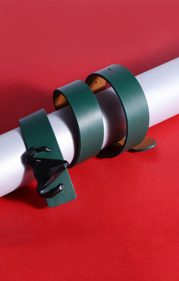Italian Leather Ram Buckle Reversible Belt – Green and Brown