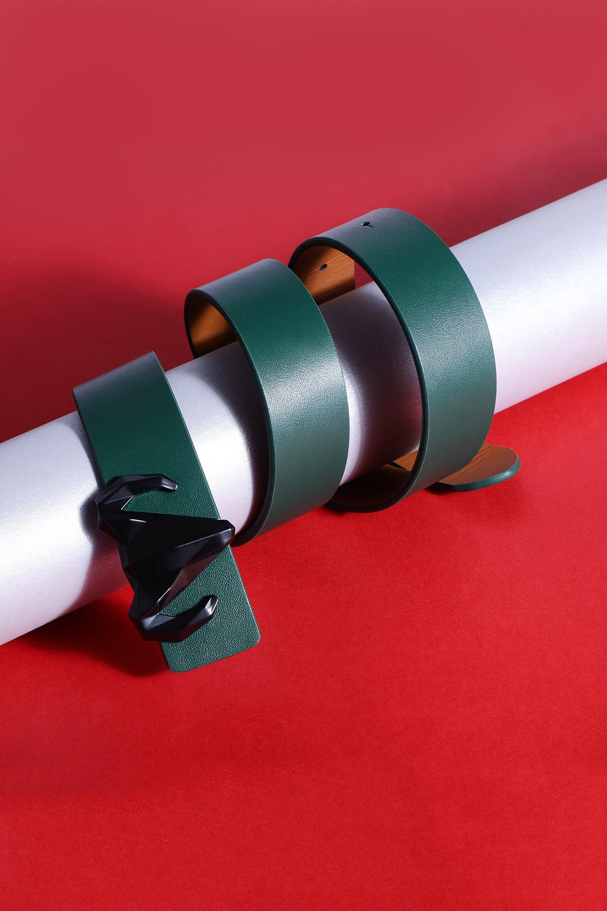 -  Italian Leather Ram Buckle Reversible Belt – Green and Brown