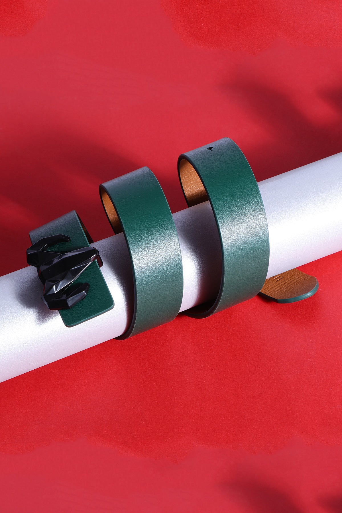 -  Italian Leather Ram Buckle Reversible Belt – Green and Brown