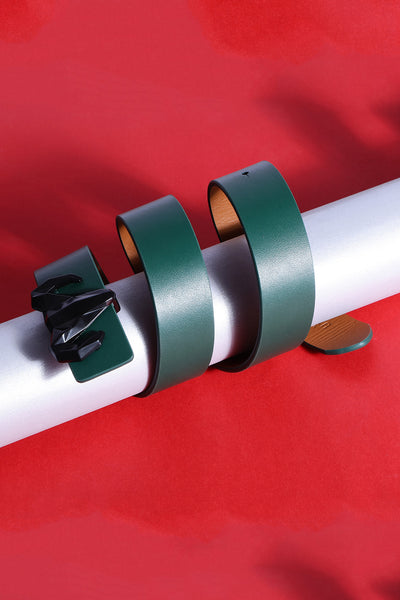 -  Italian Leather Ram Buckle Reversible Belt – Green and Brown