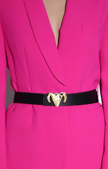 Italian Leather Ram Buckle Reversible Belt – Gold and Black