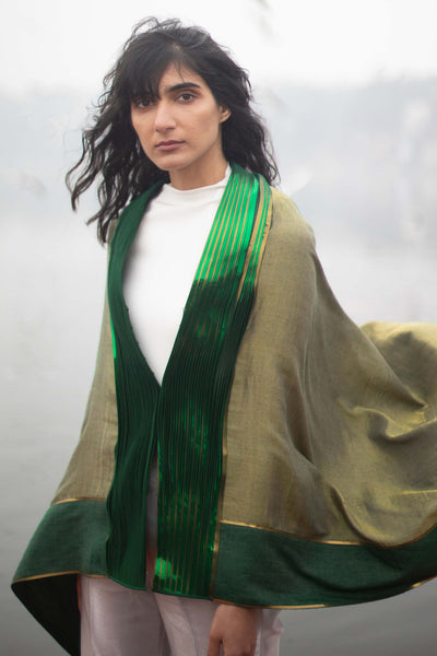 -  Metallic Drapped Green Pashmina Shawl by Amit Agarwal