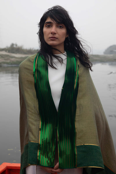 -  Metallic Drapped Green Pashmina Shawl by Amit Agarwal