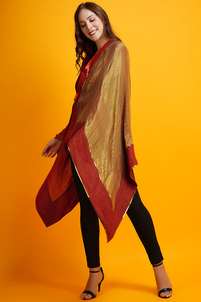 -  Metallic Draped Cape- Red by Amit Agarwal