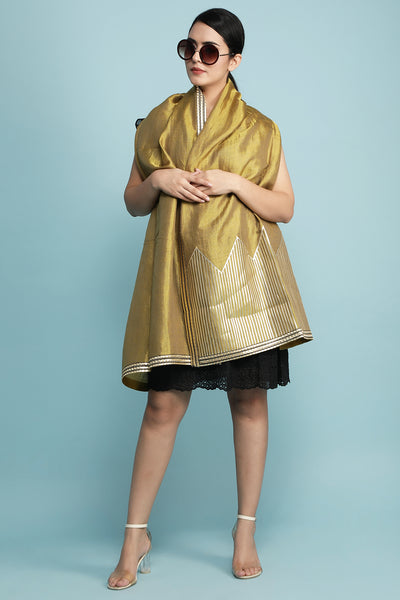 -  Taak Golden Handwoven Zari Pashmina Temple Stole