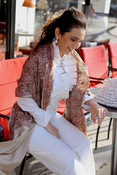 -  Masoom Minawala In Pashmina Wool In Hand Thread Sozni Jail Work Shawl