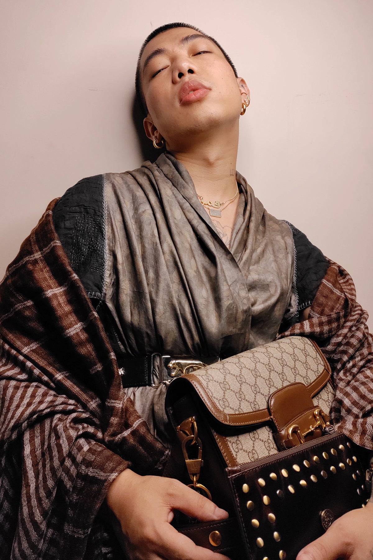 Joan Dominic Rai In Wool Silk Checkered Shawl