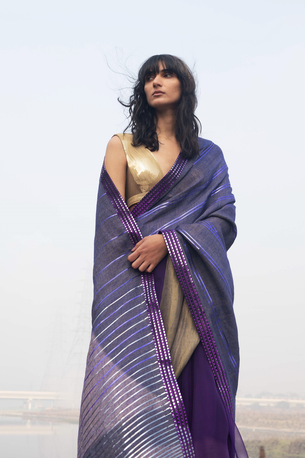 -  Pashmina Metallic Handwoven Zari Saree by Amit Agarwal
