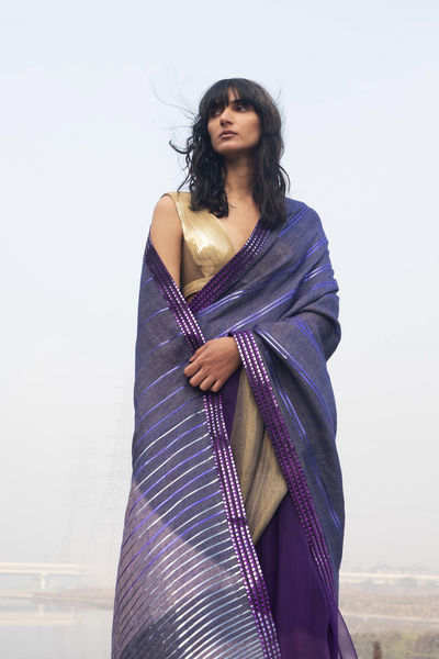 -  Pashmina Metallic Handwoven Zari Saree by Amit Agarwal