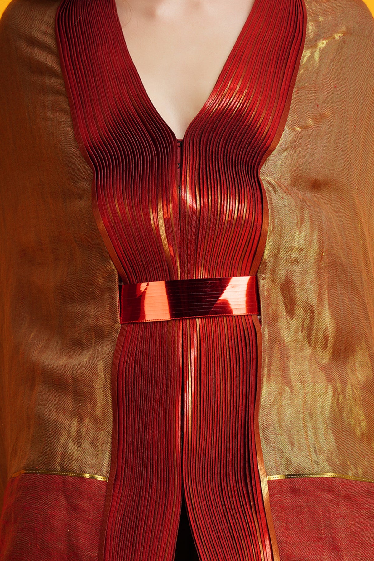 -  Metallic Draped Cape- Red by Amit Agarwal