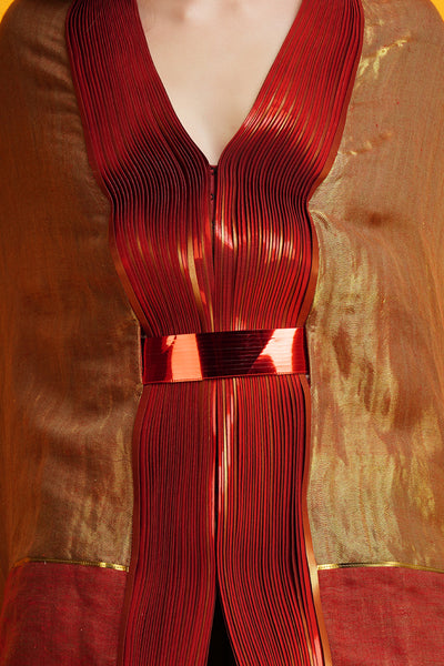 -  Metallic Draped Cape- Red by Amit Agarwal