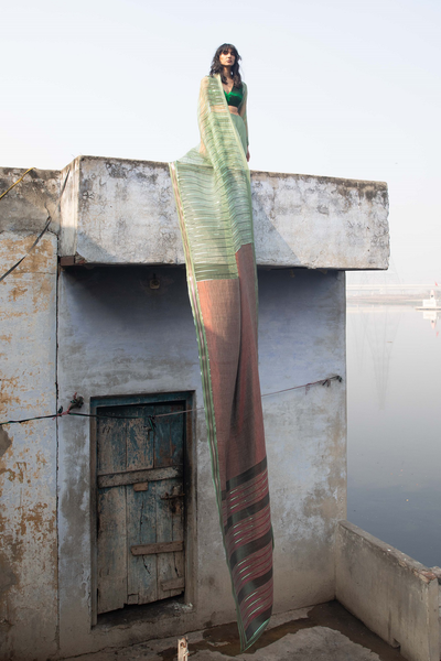 -  Pashmina Metallic Handwoven Saree by Amit Agarwal