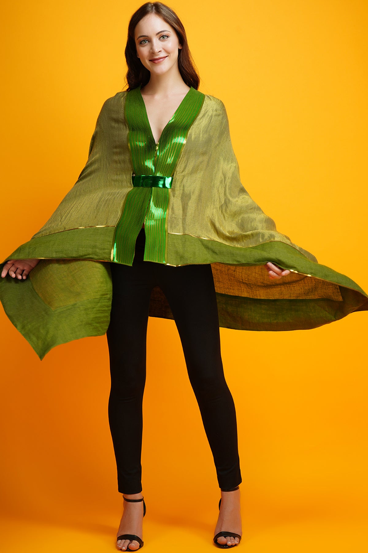 -  Metallic Drapped Green Pashmina Shawl by Amit Agarwal
