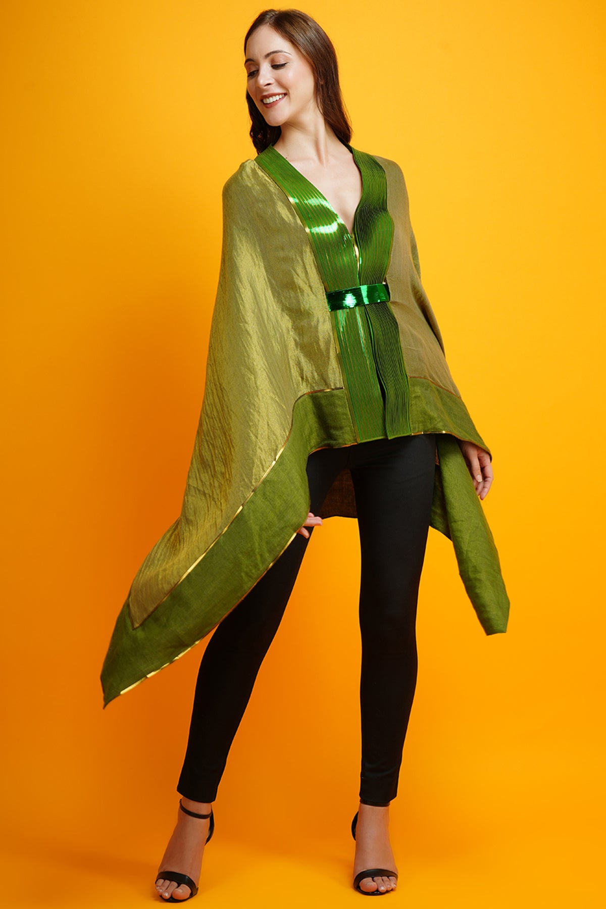 -  Metallic Drapped Green Pashmina Shawl by Amit Agarwal