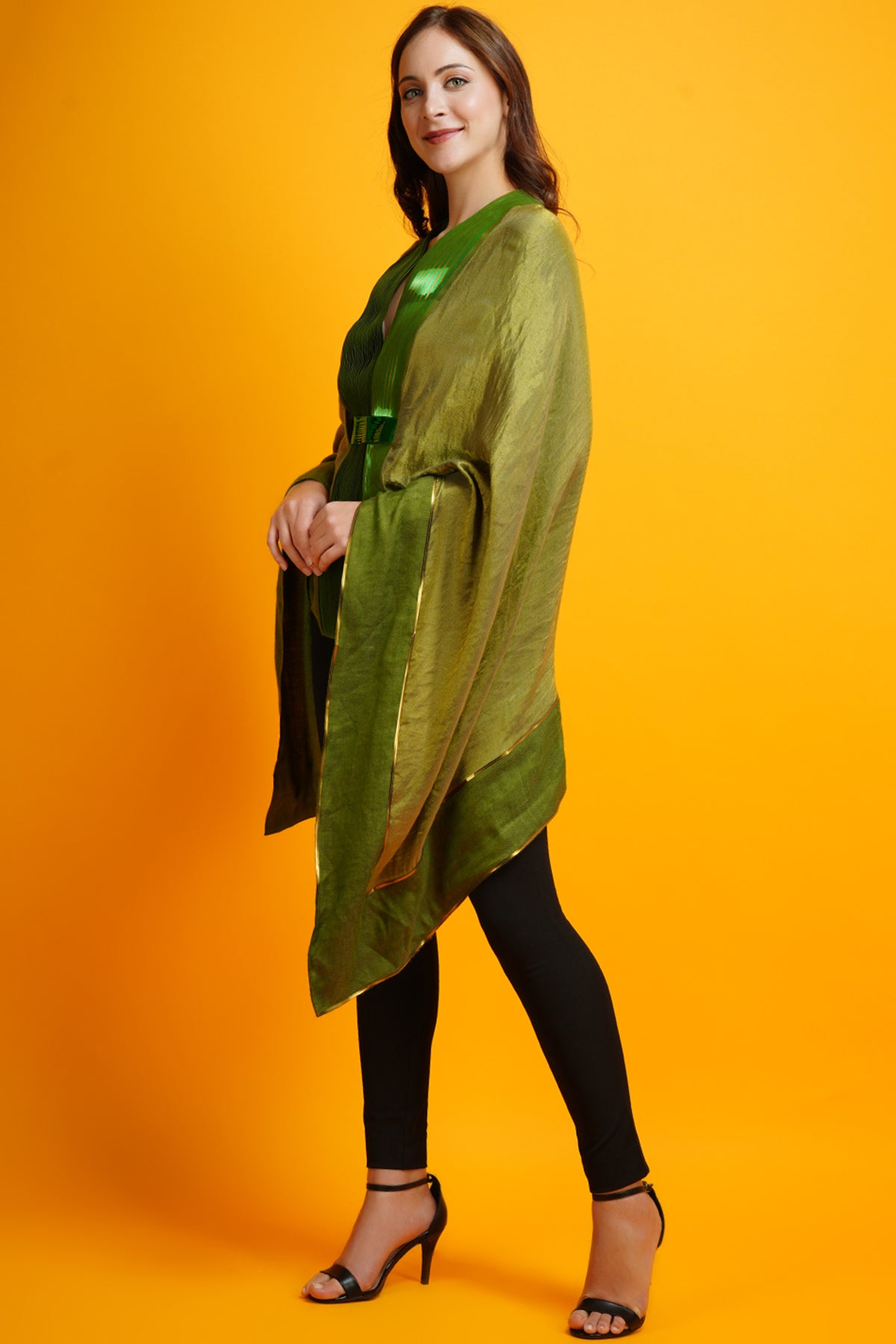 -  Metallic Drapped Green Pashmina Shawl by Amit Agarwal