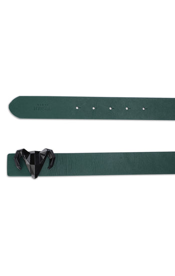 Italian Leather Ram Buckle Reversible Belt – Green and Brown